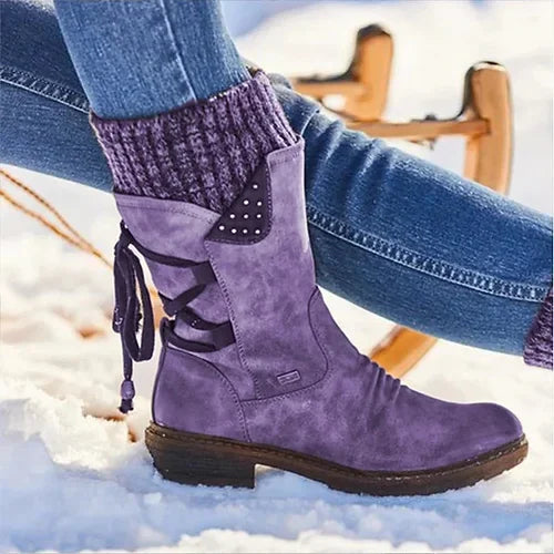 Femmes - Bottines d'hiver avec laçage - Cuir - Chaudes et élégantes - Parfaites pour les journées froides