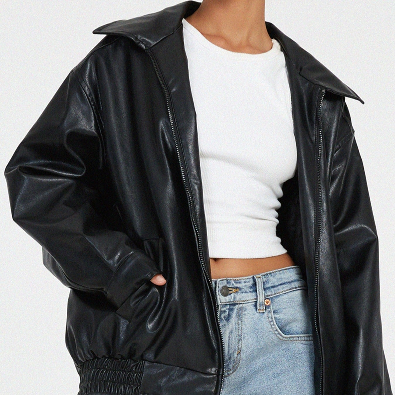 Femmes - Veste décontractée - Cuir - Col montant zippé - Élégance et confort au quotidien