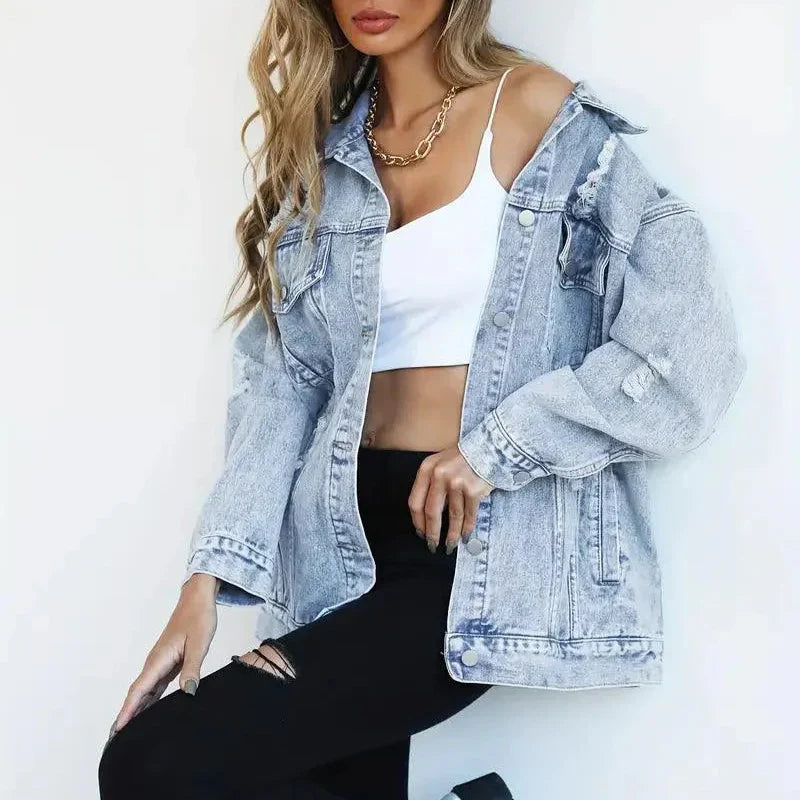 Femmes - Veste en jean surdimensionnée - Tissu durable - Mode polyvalente pour toutes les occasions