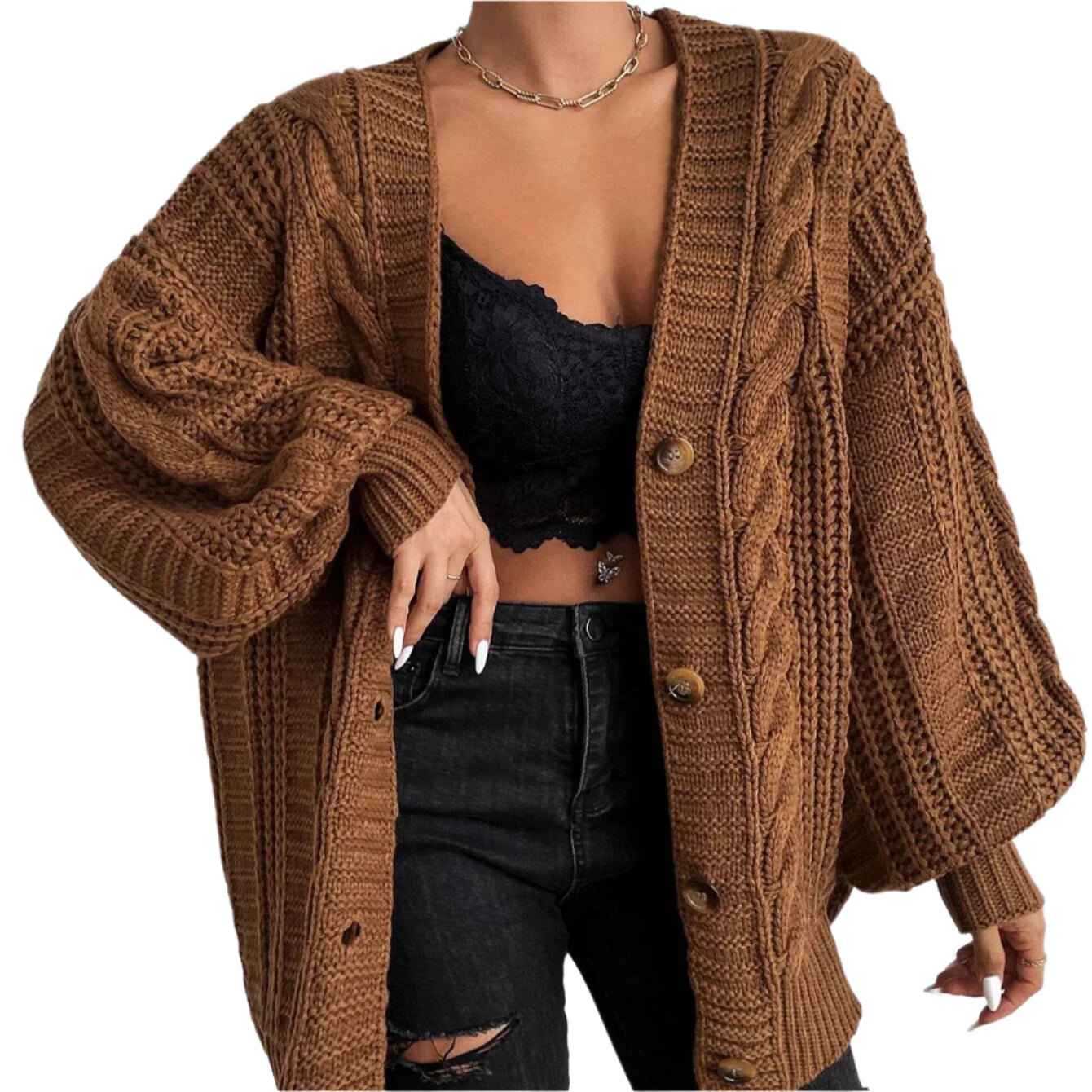 Femmes - Cardigan - Maille torsadée - Tricot Doux et Confortable - Mode Automne/Hiver