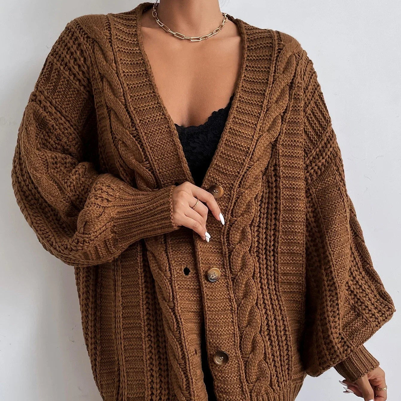 Femmes - Cardigan - Maille torsadée - Tricot Doux et Confortable - Mode Automne/Hiver