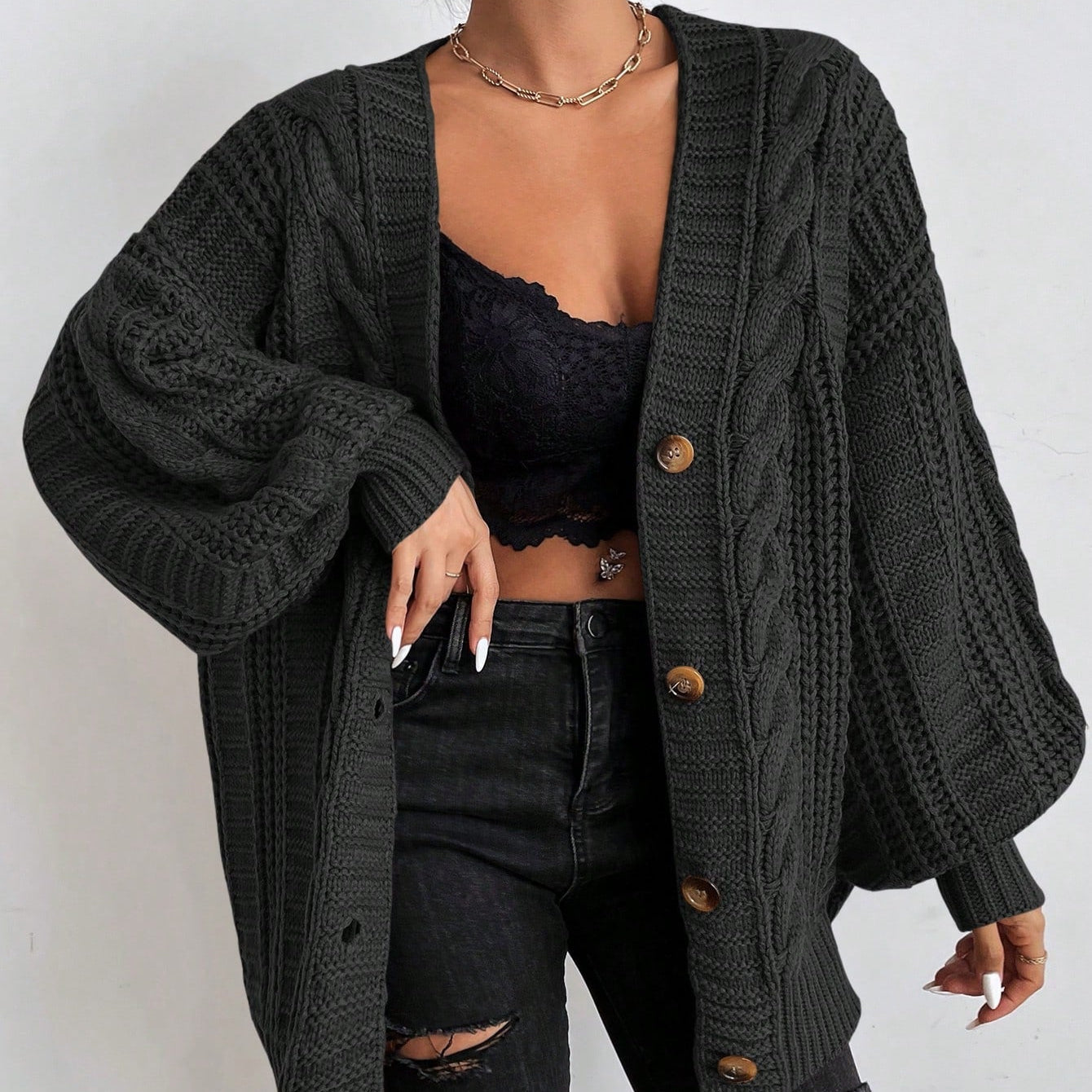 Femmes - Cardigan - Maille torsadée - Tricot Doux et Confortable - Mode Automne/Hiver