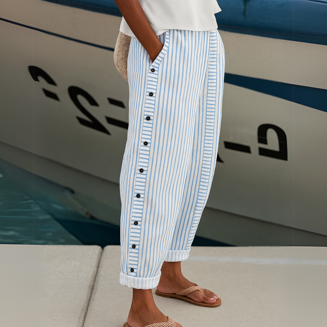 Femme - Pantalon - Décontracté rayé - Tissu doux et confortable - Style quotidien chic