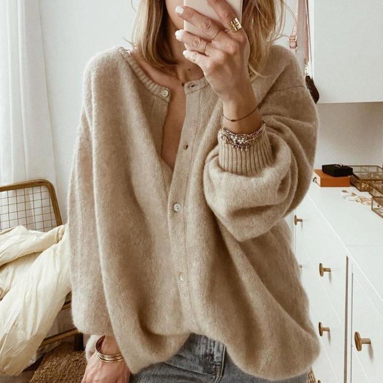 Femmes - Cardigan en tricot surdimensionné - style épaules tombantes - Confort et Élégance