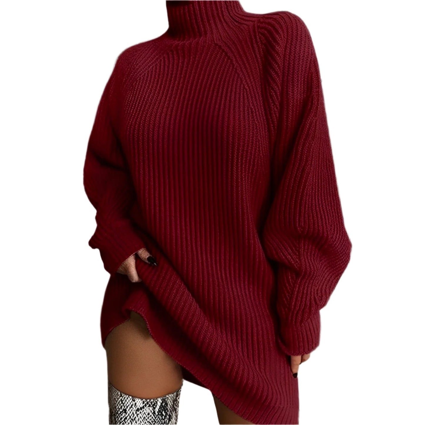 Femmes - Pull oversize à col roulé - Style tricot douillet