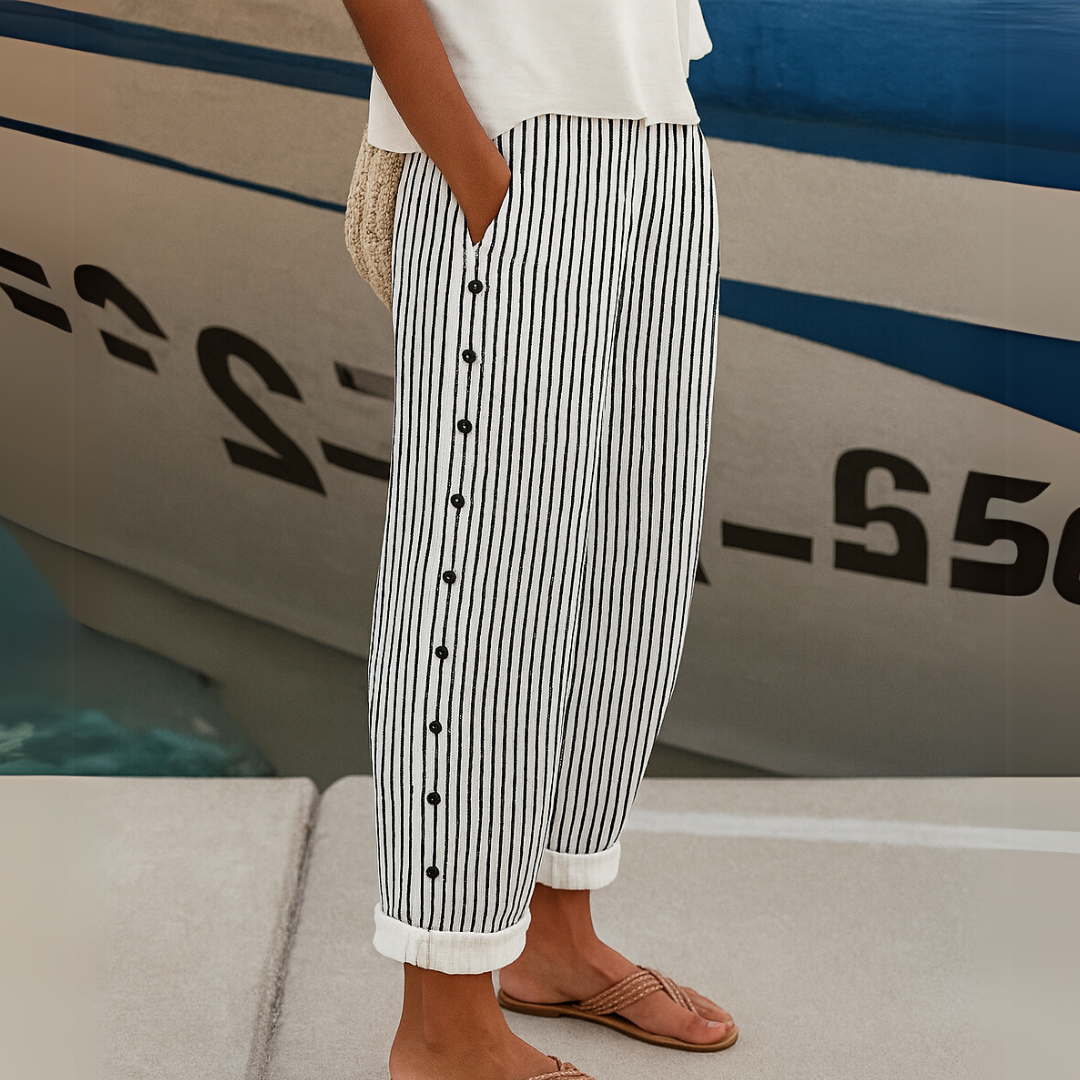Femme - Pantalon - Décontracté rayé - Tissu doux et confortable - Style quotidien chic