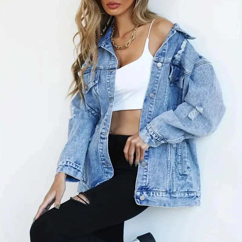Femmes - Veste en jean surdimensionnée - Tissu durable - Mode polyvalente pour toutes les occasions