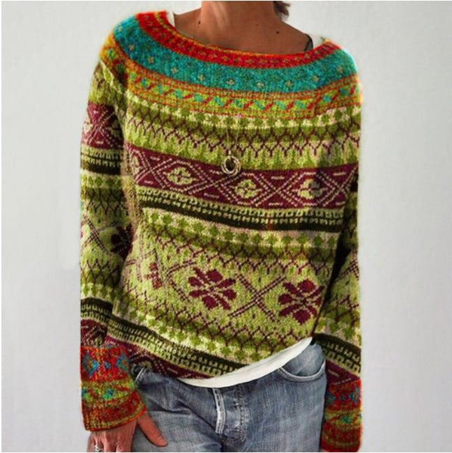 Femmes - Pull d'hiver - Tricot doux - Design rétro - Manches Longues - Confort et Style