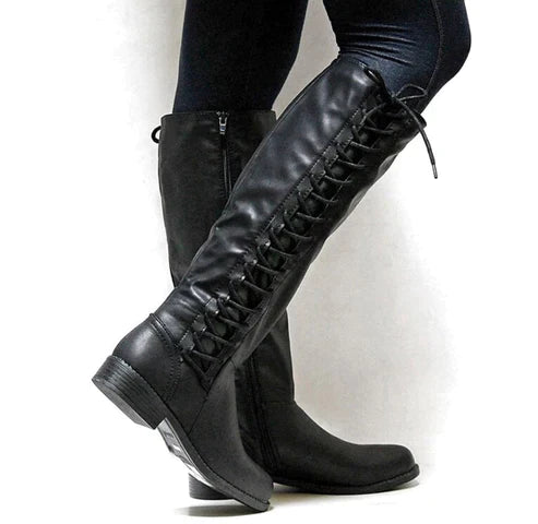 Femmes - Bottes - Lacets jusqu'au genou - Style plat et tendance - Confort et élégance au quotidien