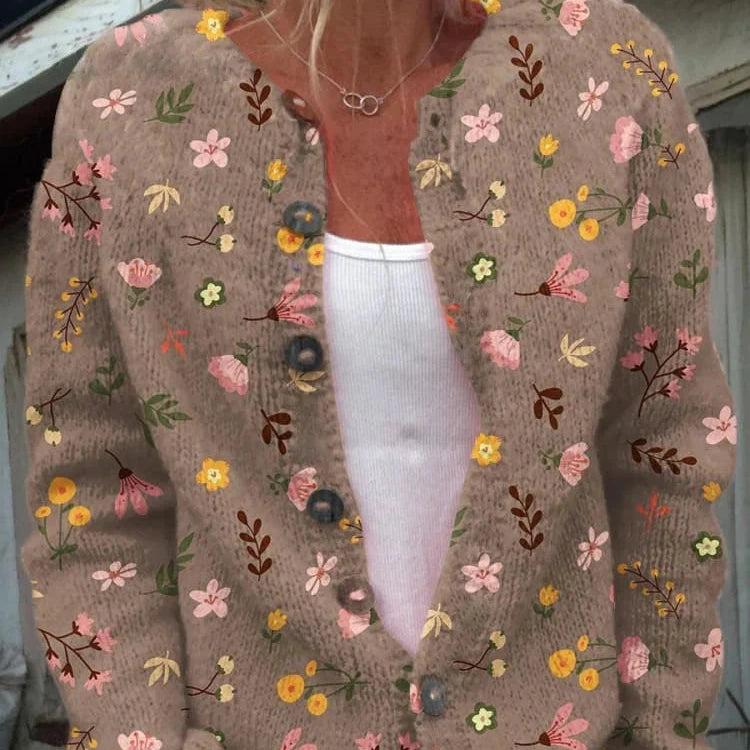 Femmes - Cardigan en maille florale - Col ras du cou - Élégant et confortable pour toutes les occasions