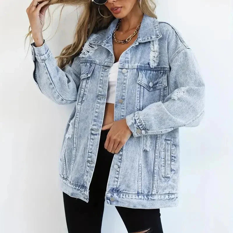 Femmes - Veste en jean surdimensionnée - Tissu durable - Mode polyvalente pour toutes les occasions
