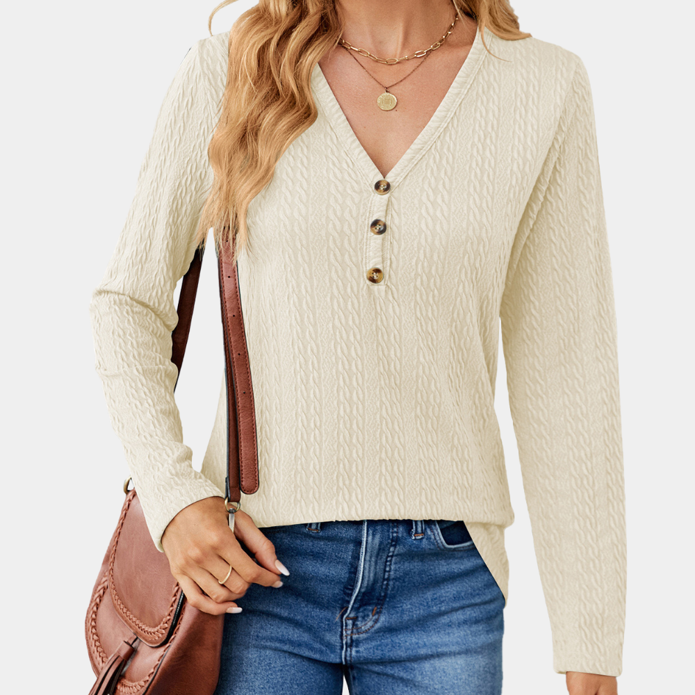Femmes - Top à manches longues et col en V - Tricot torsadé