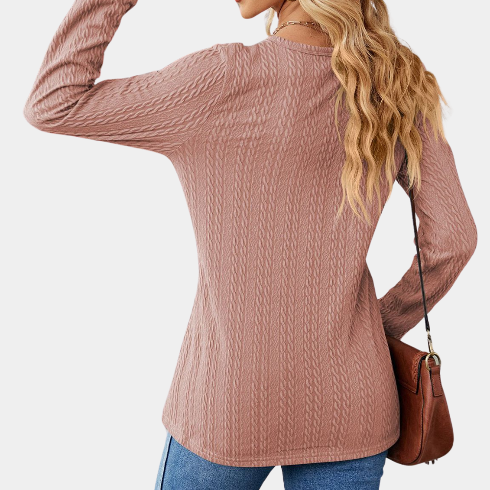 Femmes - Top à manches longues et col en V - Tricot torsadé
