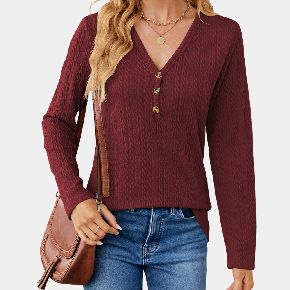 Femmes - Top à manches longues et col en V - Tricot torsadé