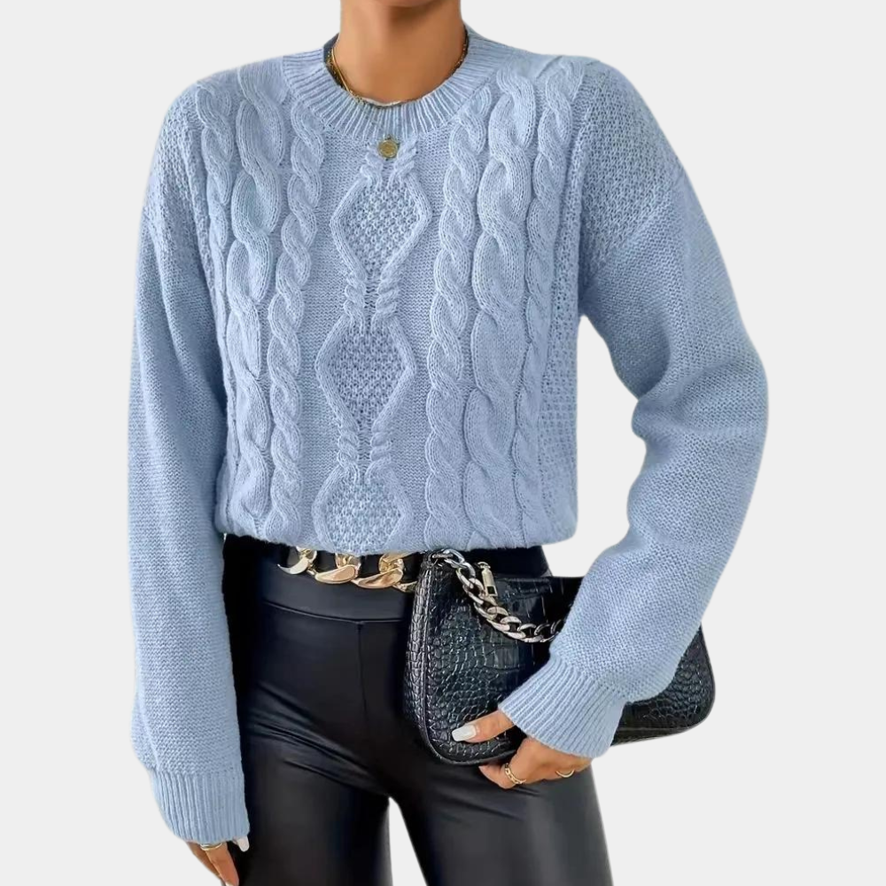 Femmes - Pull en maille torsadée bleu - col rond