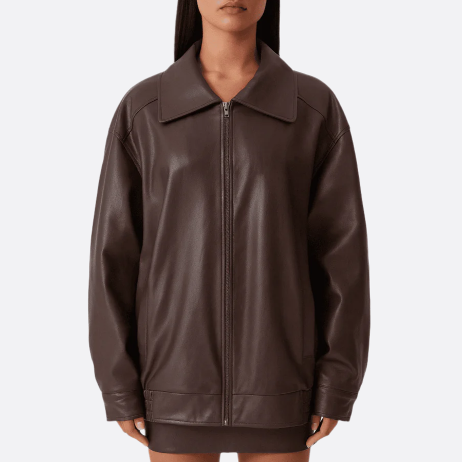Femmes - Veste décontractée - Cuir - Col montant zippé - Élégance et confort au quotidien