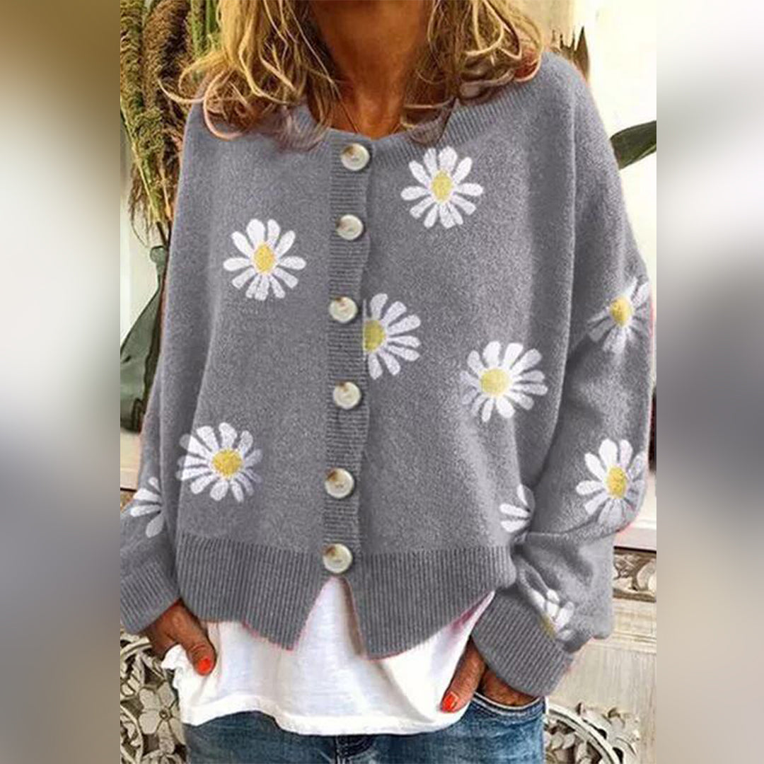 Femmes - Pull en maille floral - Tissu doux - Manches longues - Confortable et élégant pour toutes les occasions