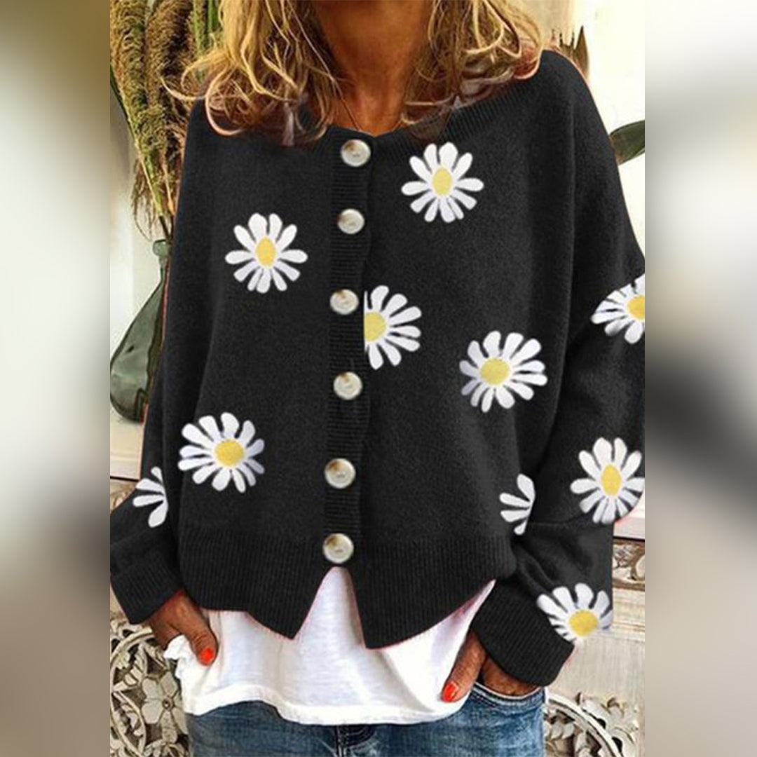 Femmes - Pull en maille floral - Tissu doux - Manches longues - Confortable et élégant pour toutes les occasions