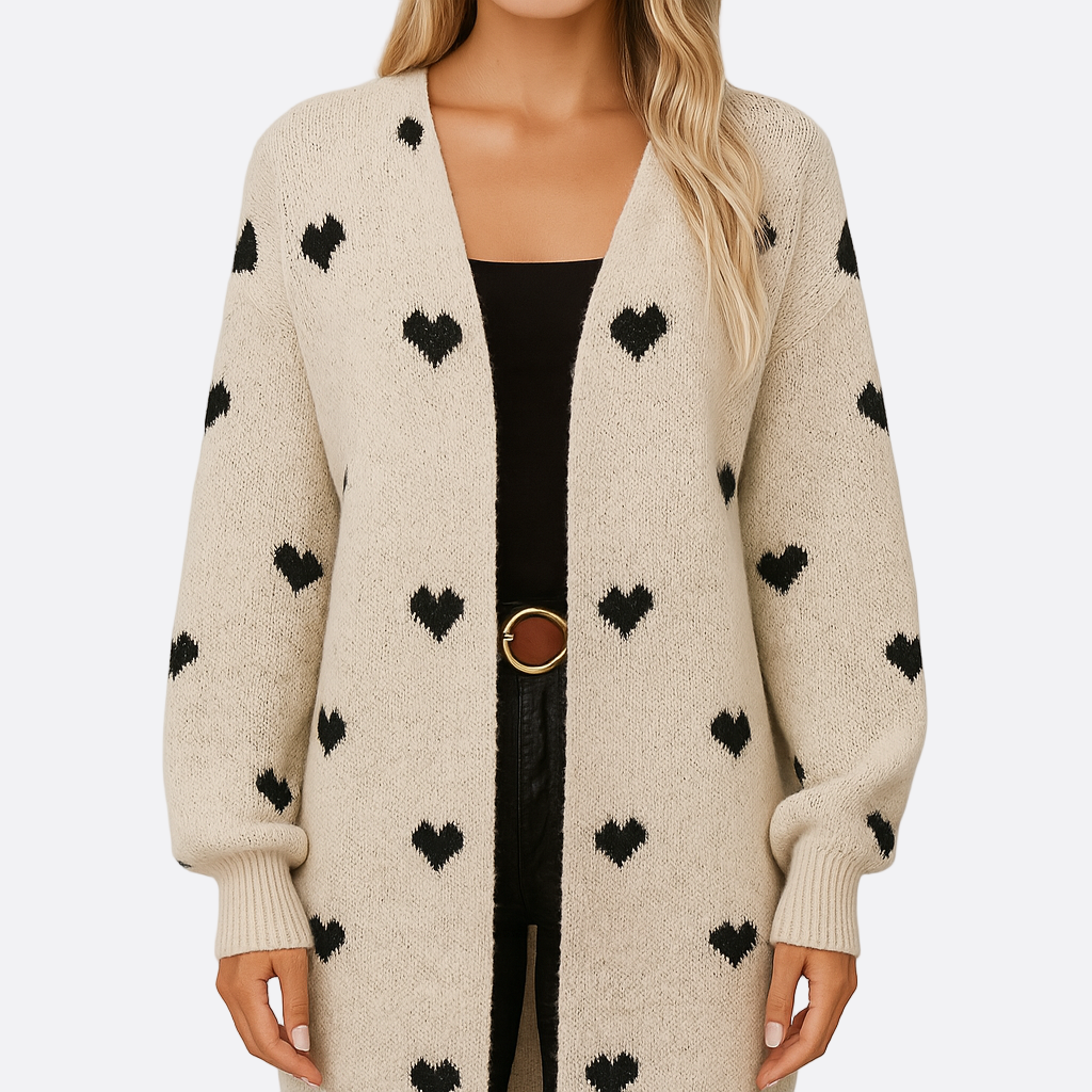 Femmes - Cardigan - Motif de cœur - Manches longues en tricot doux - Élégance et confort