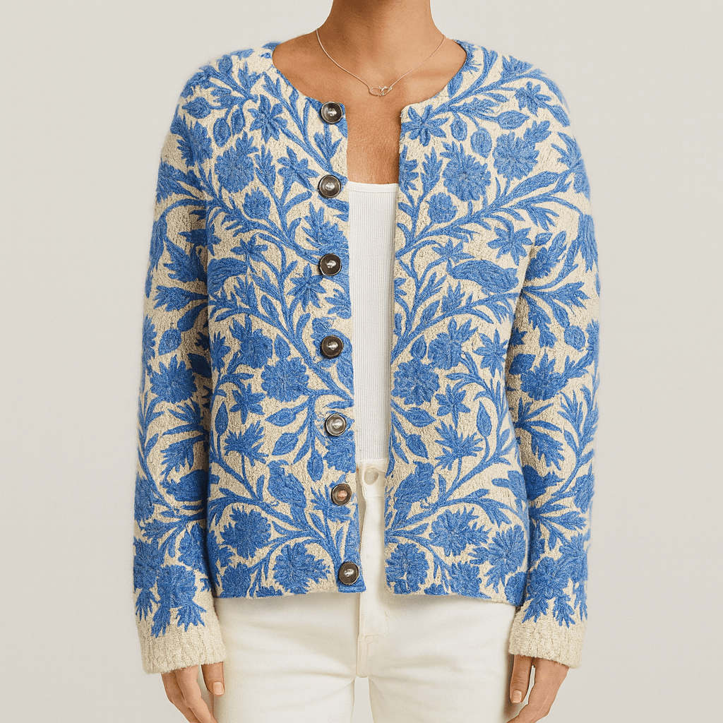 Femmes - Cardigan en maille florale - Col ras du cou - Élégant et confortable pour toutes les occasions