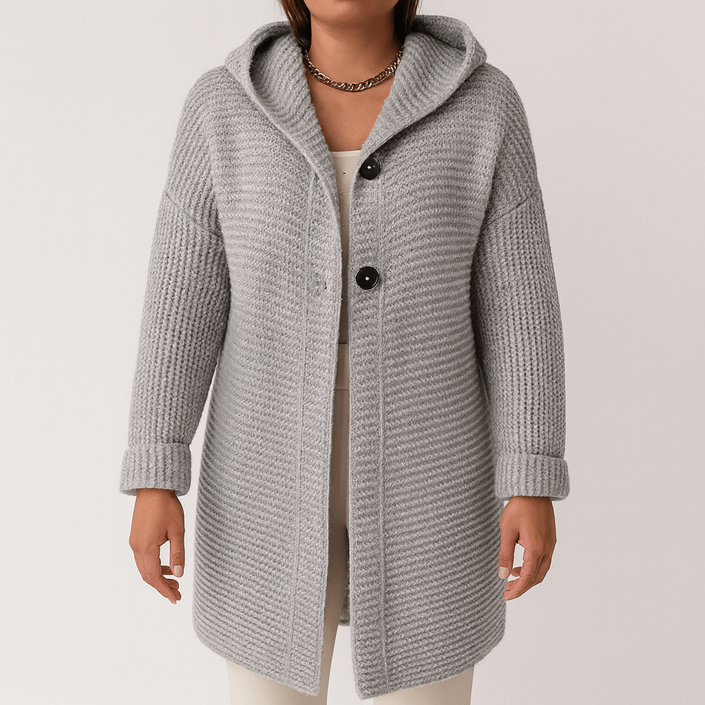 Femmes - Cardigan long en tricot à capuche - Boutonné devant - Élégant et Confortable