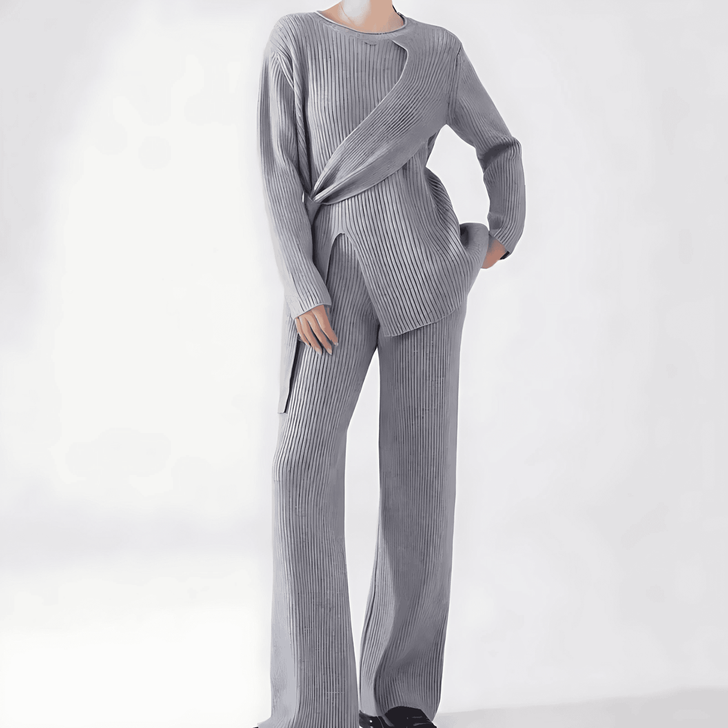 Femmes - Ensemble deux pièces en tricot - Pull et pantalon souples