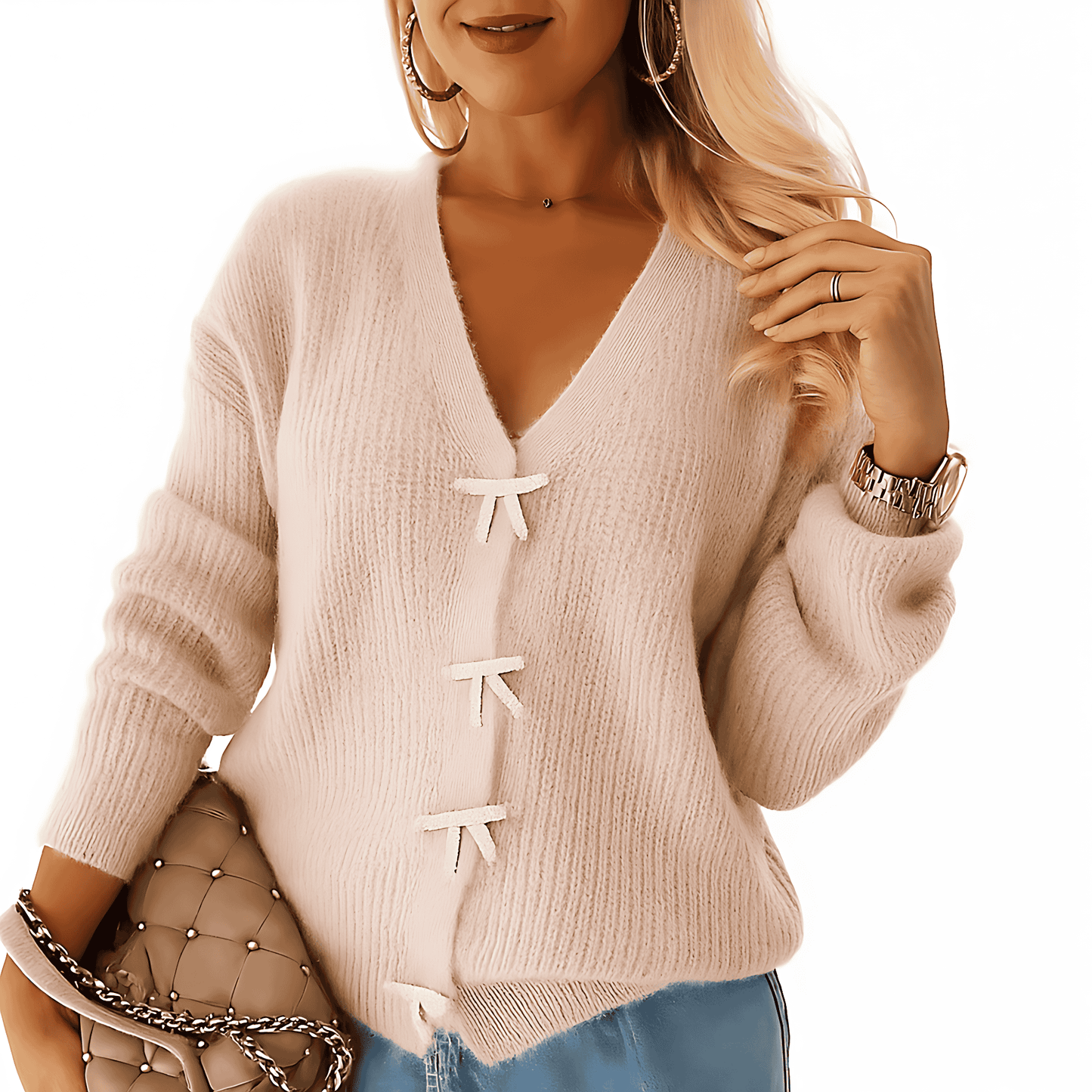 Femmes - Haut en tricot à col en V - Coupe Décontractée
