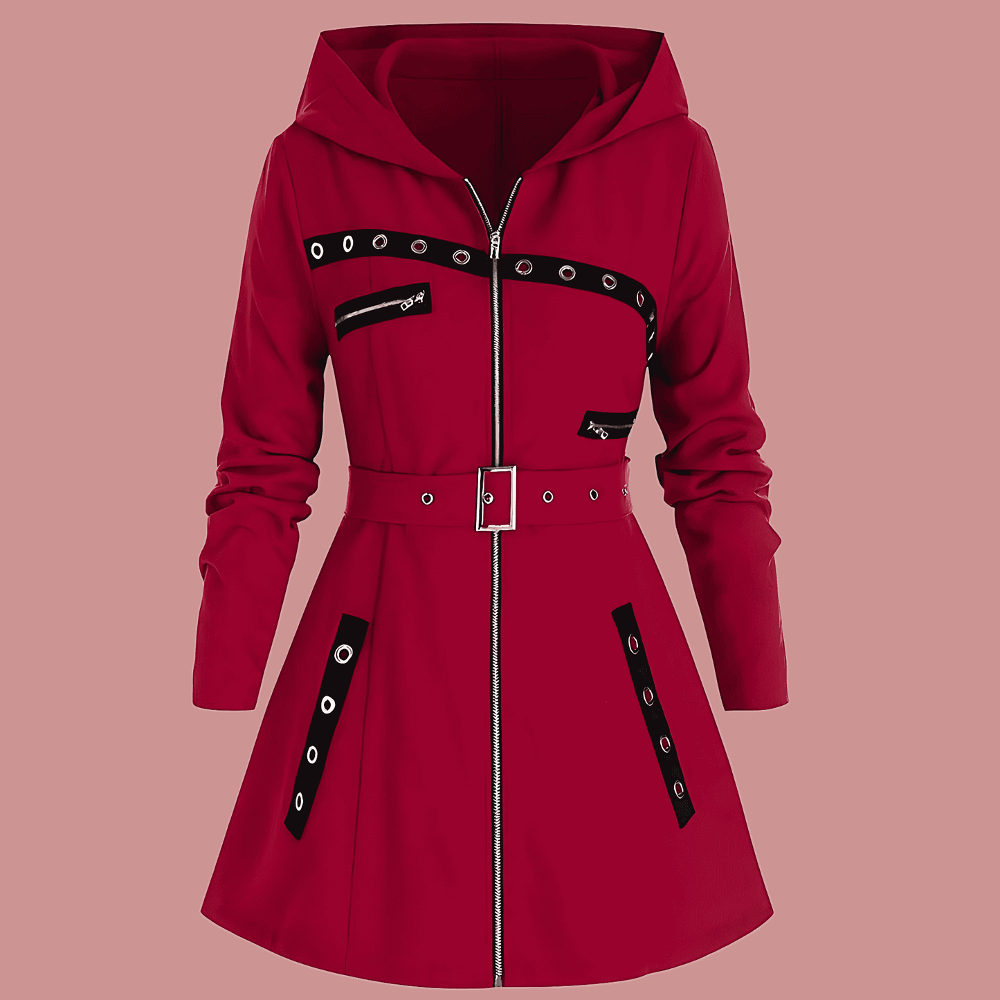 Femmes - Manteau à capuche ligne A - Sentiment de laine