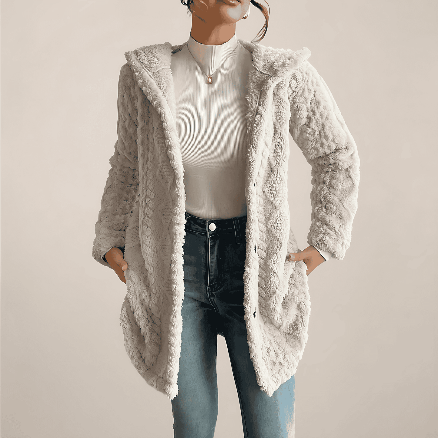 Femmes - Manteau en peluche Jacquard à capuche - Cardigan douillet
