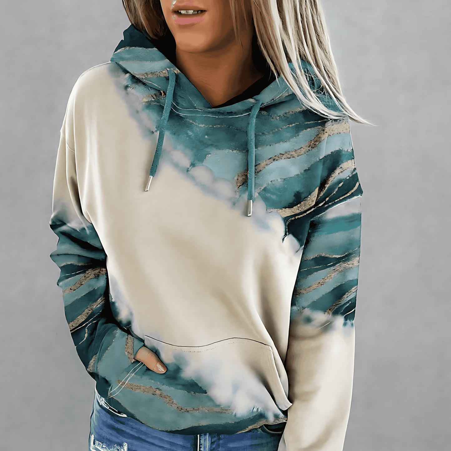 Femmes - Sweat à capuche imprimé abstrait - Mélange de coton