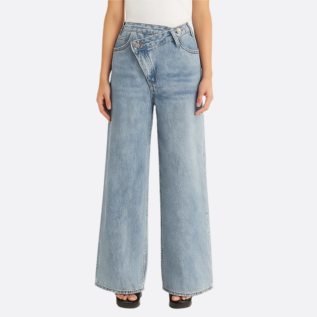 Femmes - Jeans - Denim - Taille asymétrique - Jambe large pour un look tendance et chic sans effort