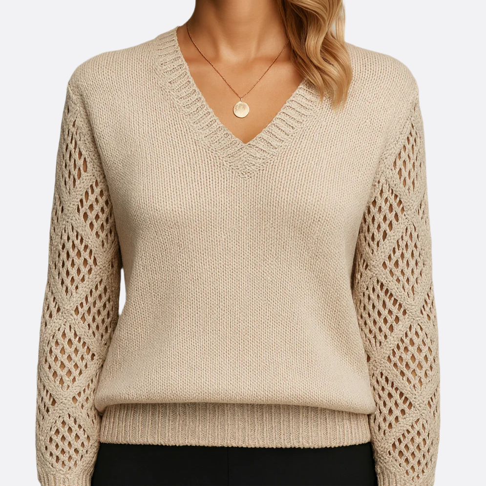 Femmes - Pull - Tricoté classique en V - Tissu mélangé d'acrylique doux - Mode tendance