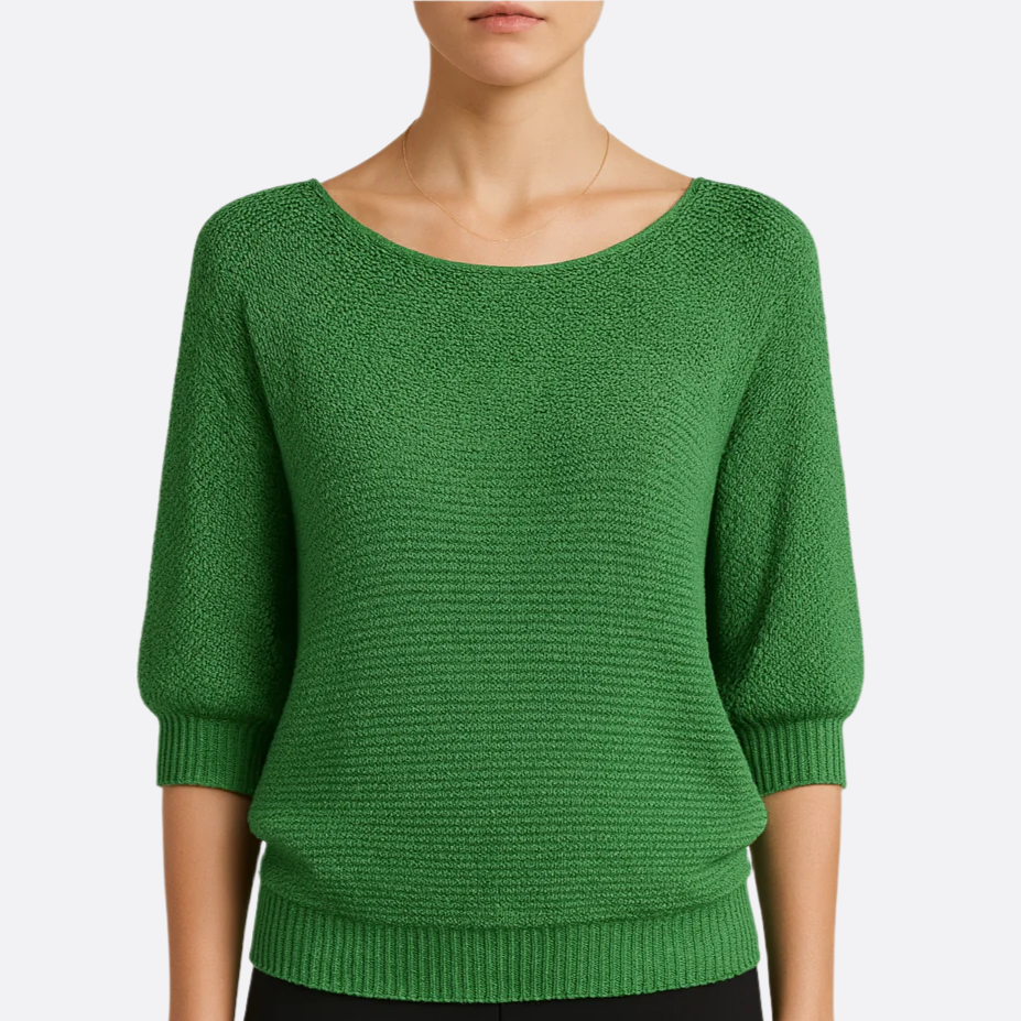Femmes - Pull en maille doux à col rond - Matière respirante - Manches trois quarts - Élégant pour toutes occasions