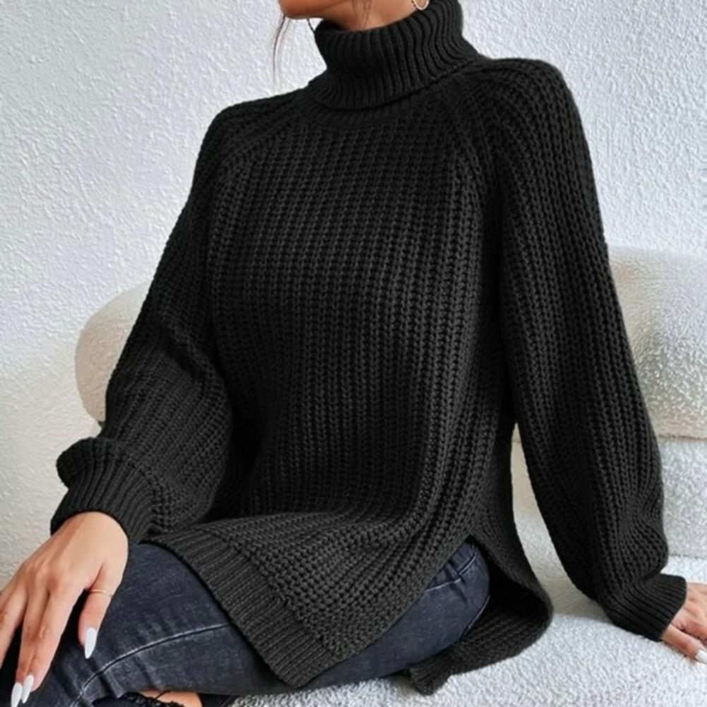 Femmes - Pull à col roulé en tricot côtelé - Coupe ample