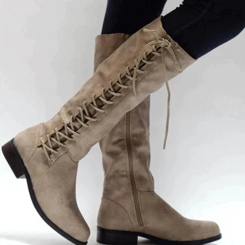 Femmes - Bottes - Lacets jusqu'au genou - Style plat et tendance - Confort et élégance au quotidien