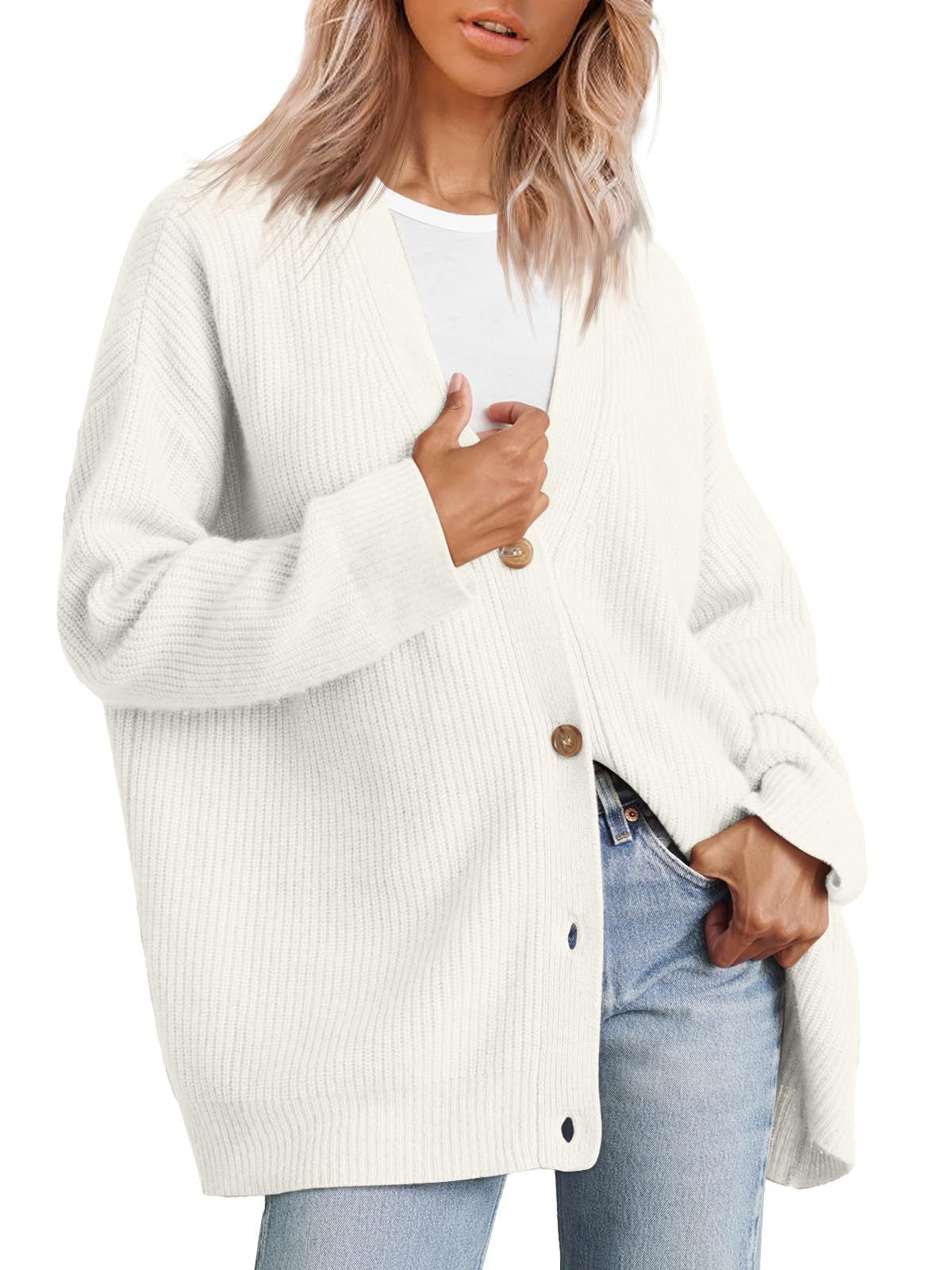 Cardigan boutonné rayé pour femme - Coupe décontractée
