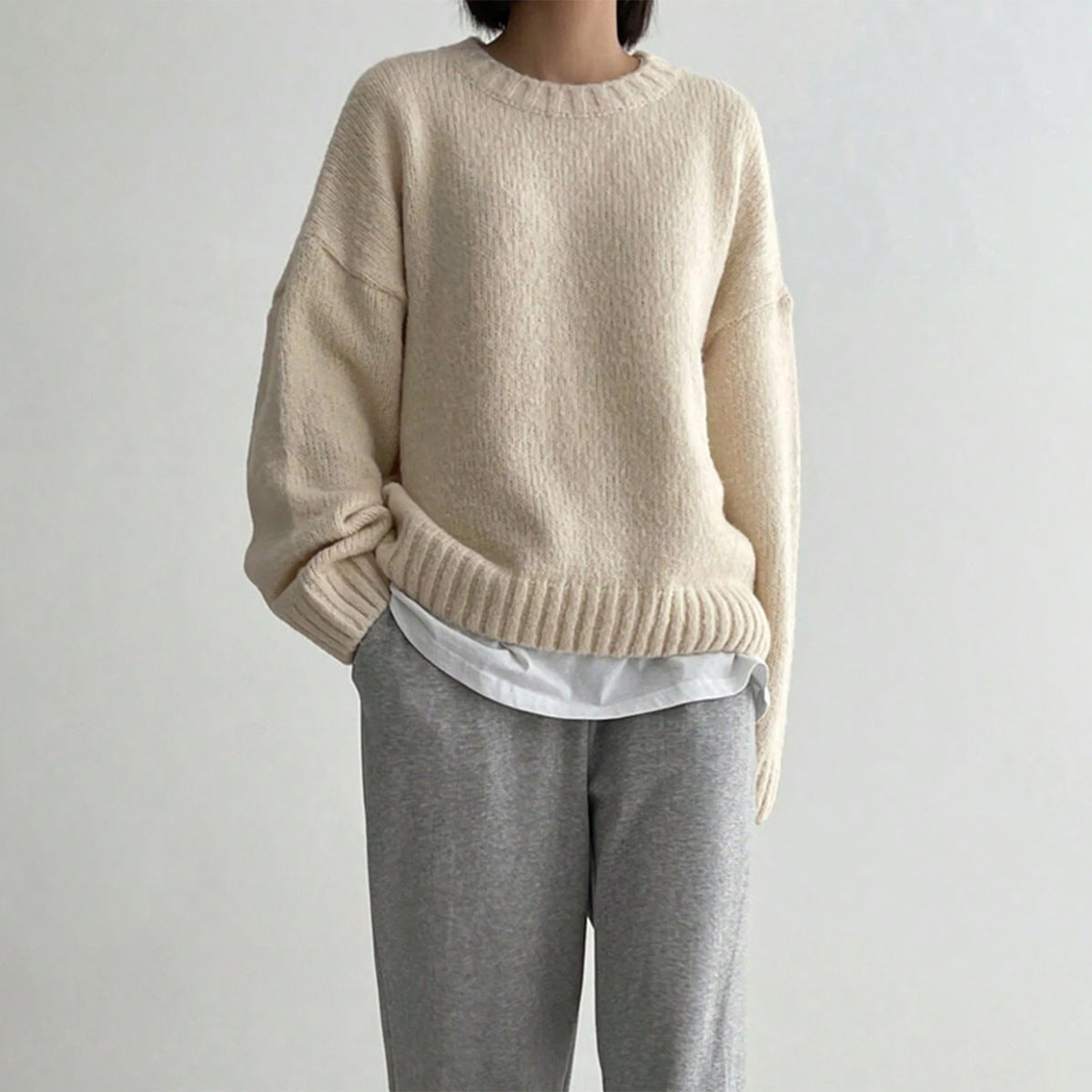 Femmes - Pull en tricot surdimensionné - Col ras du cou