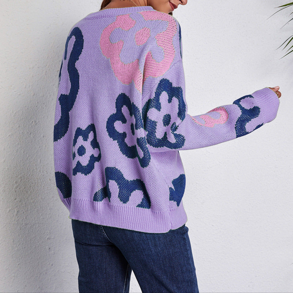 Femmes - Sweatshirt violet - Motif floral