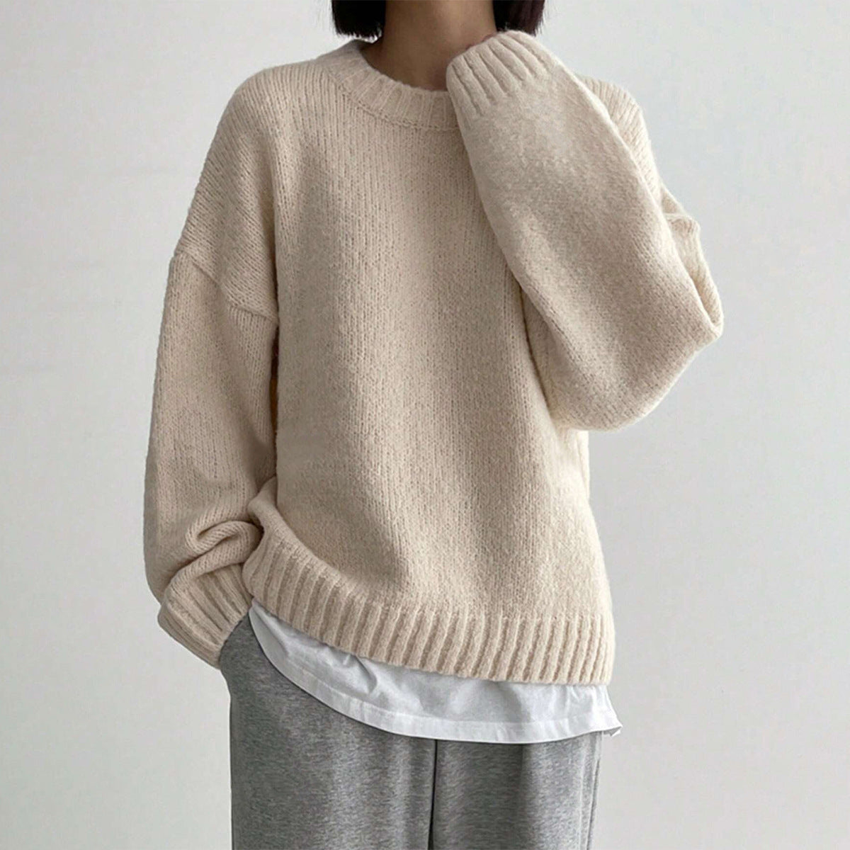 Femmes - Pull en tricot surdimensionné - Col ras du cou