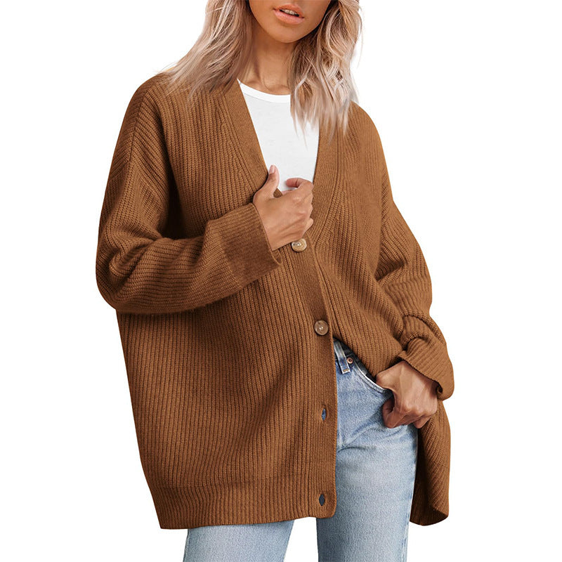 Cardigan boutonné rayé pour femme - Coupe décontractée