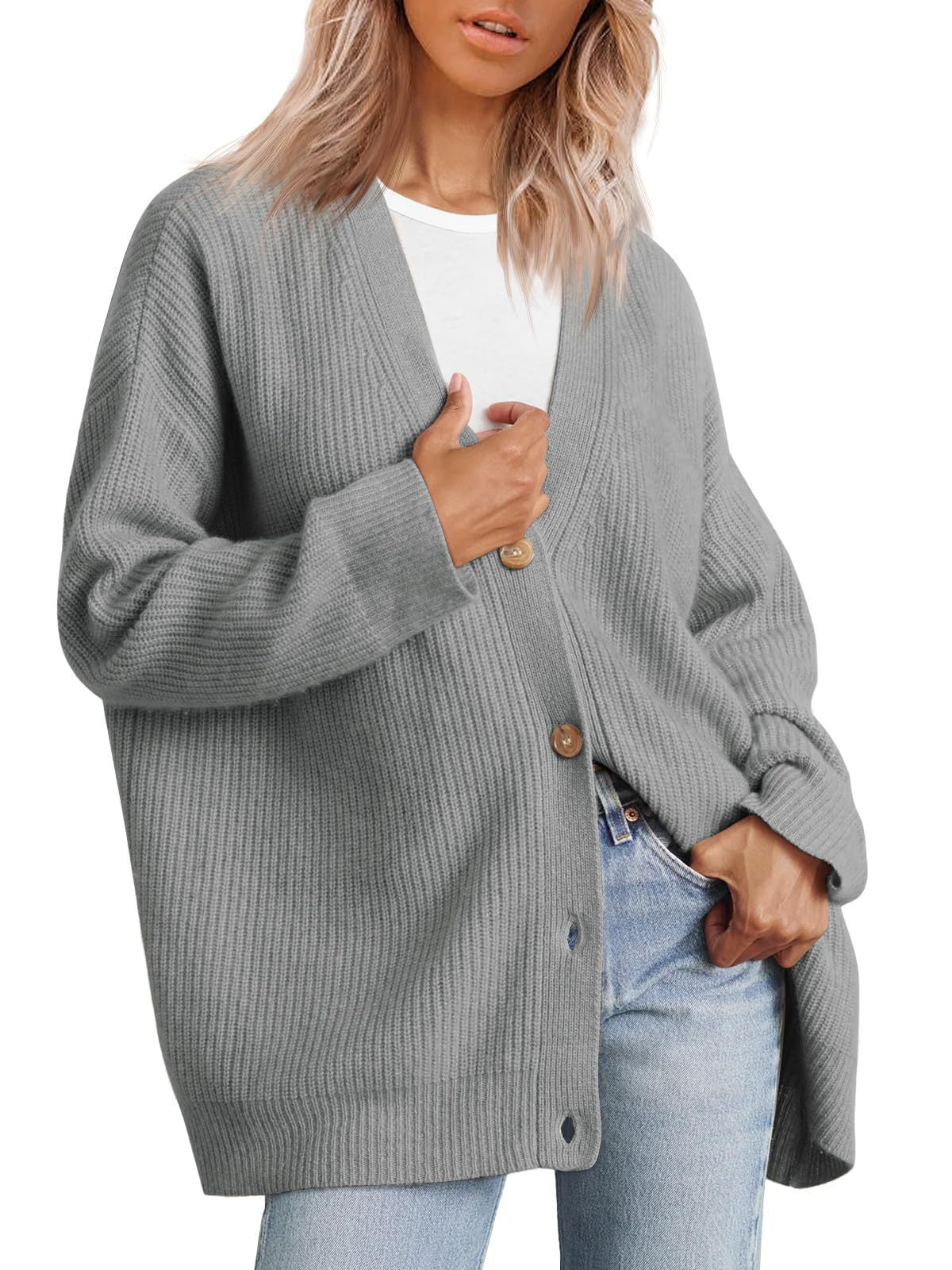 Cardigan boutonné rayé pour femme - Coupe décontractée