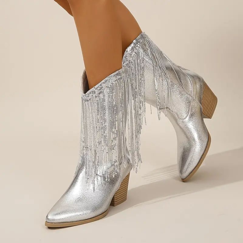Femmes - Bottes - Cowboy mi-mollet - Paillettes étincelantes et franges tendances - Style unique