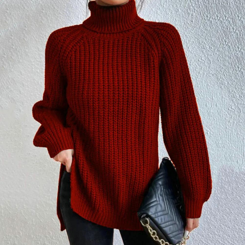 Femmes - Pull à col roulé en tricot côtelé - Coupe ample