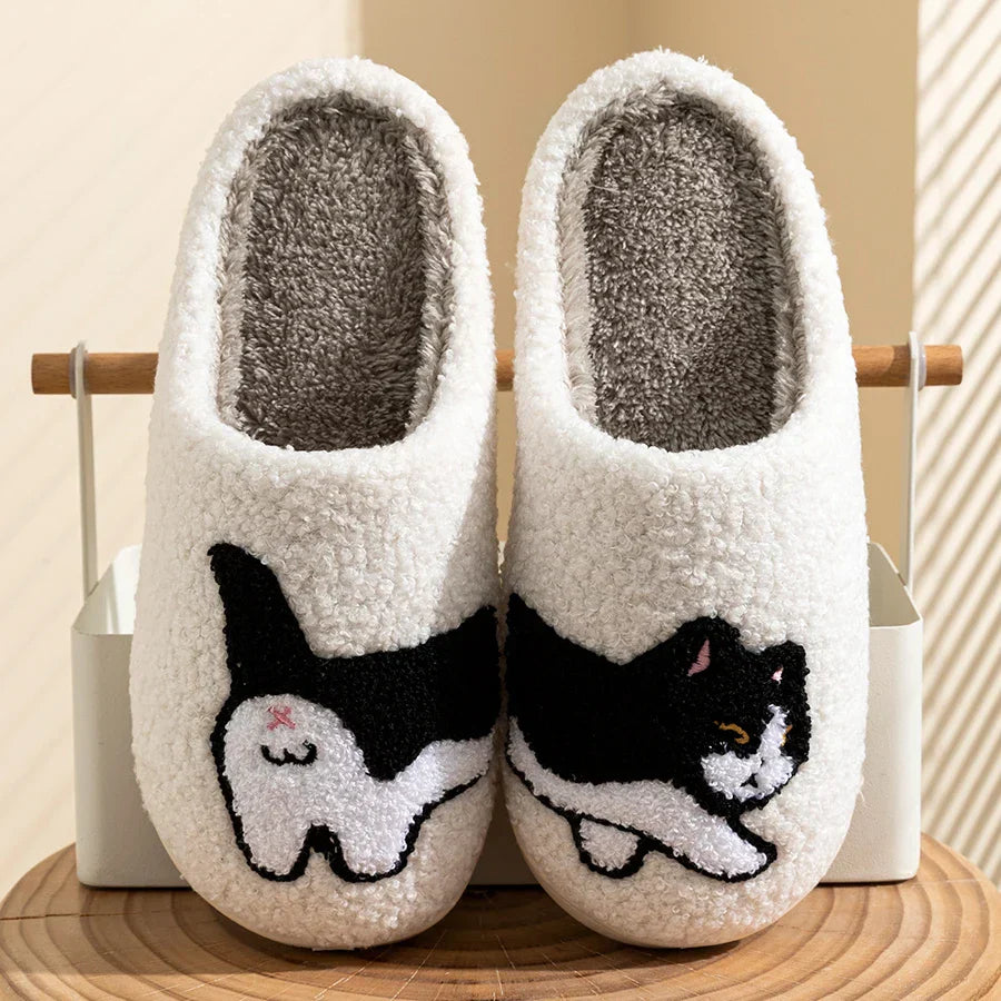 Femmes - Chaussons doux - Motif de chat - Confort chaleureux pour des moments douillets