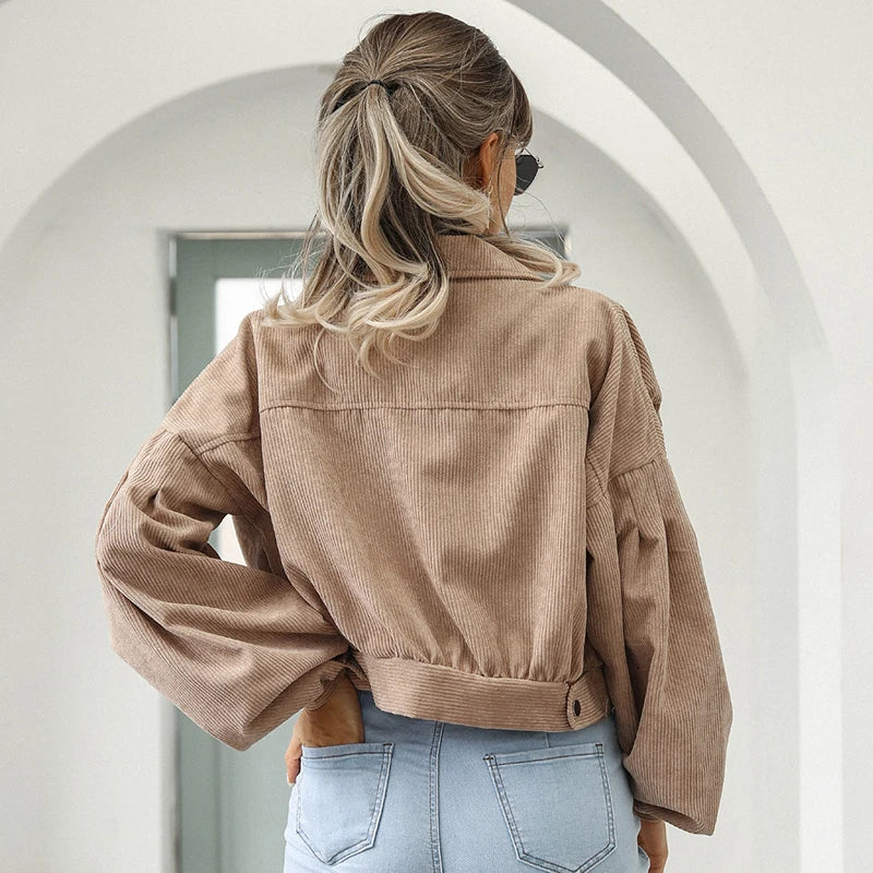 Femmes - Veste courte en velours côtelé - Élégante et polyvalente