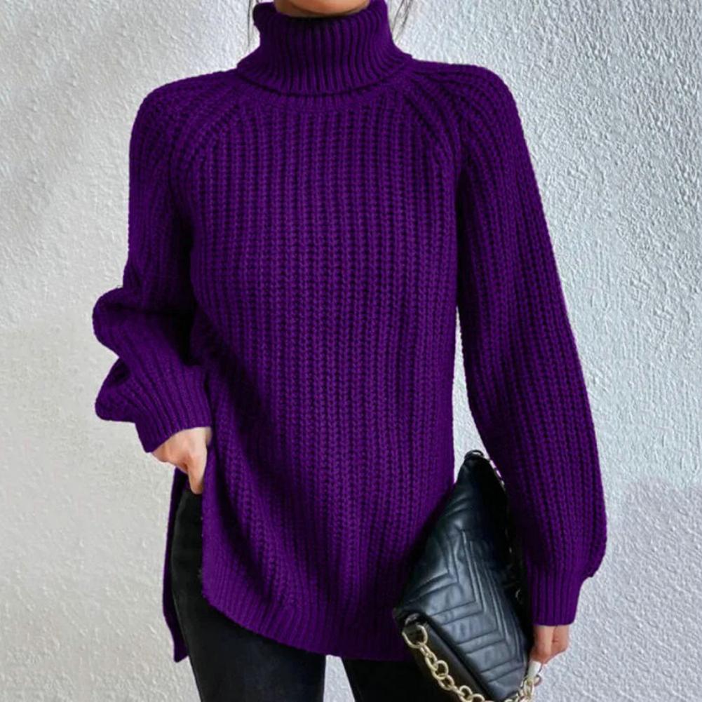 Femmes - Pull à col roulé en tricot côtelé - Coupe ample
