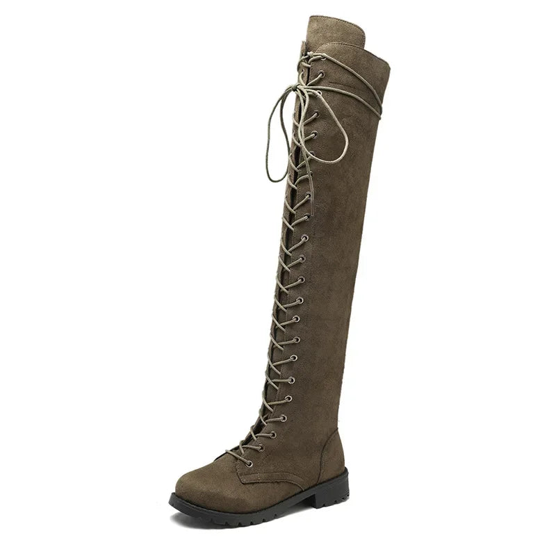 Femmes - Bottes à hauteur de genou - Daim à lacets
