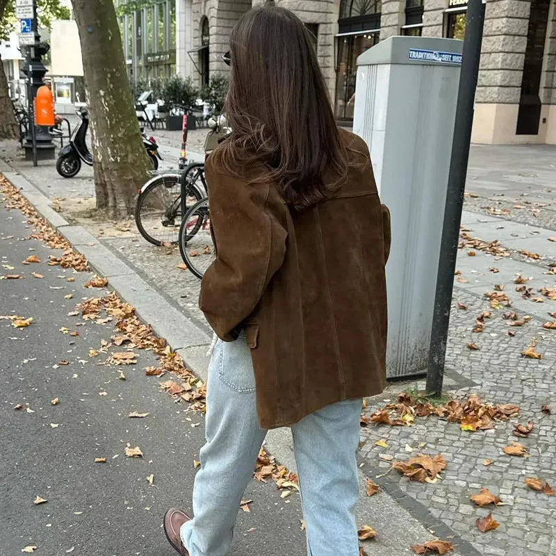 Femmes - Veste blazer croisée marron - Chic Style