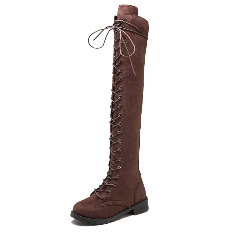 Femmes - Bottes à hauteur de genou - Daim à lacets