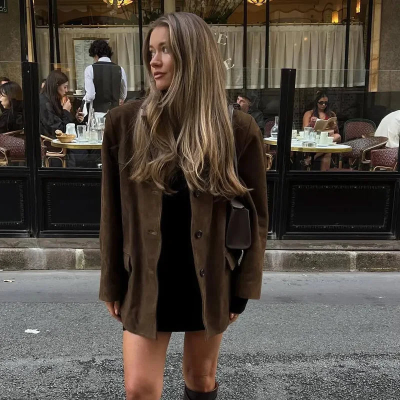 Femmes - Veste blazer croisée marron - Chic Style